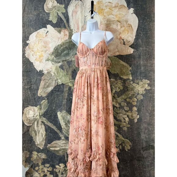 NWT Anthropologie V. Chapman Carmen Corset Front-Slit Ruffled Gown Size 0 - Picture 4 of 9